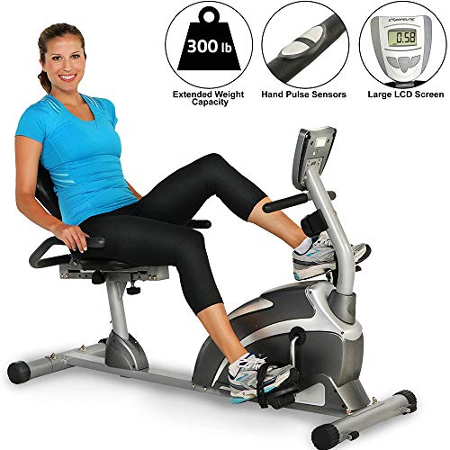 Exerpeutic 900XL recumbent bike with magnetic brake, heart rate measurement, extra high maximum user weight of 136kg and suitable for tall people up to 2.01m
