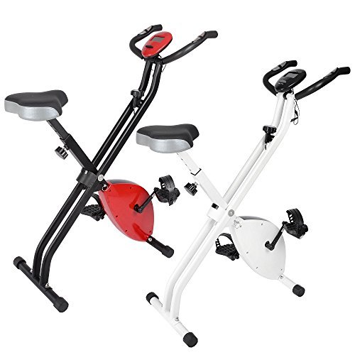 ReaseJoy Magnetic Folding Exercise Bike Fitness Home Trainer Indoor Cycling with 8-Level Adjustable Resistance Machine 2.5KG Flywheel with LCD Display Adjustable Seat Pulse Sensor Grips