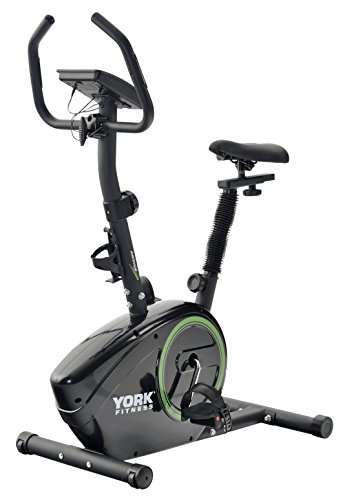York Fitness Exercise Bike - Fitness Bike Spin Bike Home Trainer and Ideal Cardio Trainer - Sporting Gym Bike Equipment Cycle Trainer - Built-In Workout Programmes - Black/Green